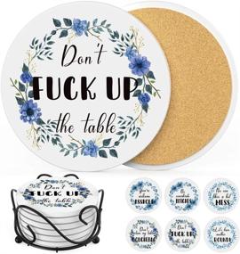 img 4 attached to 🍻 Humorous Drink Coasters: 6-Piece Ceramic Absorbent Set with Holder, Tabletop Protection & Cork Base - 4 Inches, Perfect for Housewarming