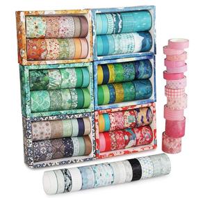 img 3 attached to 🎨 Blue 12 Rolls Printing Washi Tape Set: Perfect Gift for DIY Scrapbook, Paper Crafts, and Gift Wrapping - 12 Different Patterns, 3.28yd/9.8ft per Roll