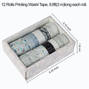 img 2 attached to 🎨 Blue 12 Rolls Printing Washi Tape Set: Perfect Gift for DIY Scrapbook, Paper Crafts, and Gift Wrapping - 12 Different Patterns, 3.28yd/9.8ft per Roll