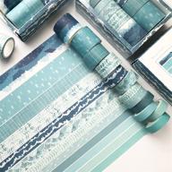 🎨 blue 12 rolls printing washi tape set: perfect gift for diy scrapbook, paper crafts, and gift wrapping - 12 different patterns, 3.28yd/9.8ft per roll logo