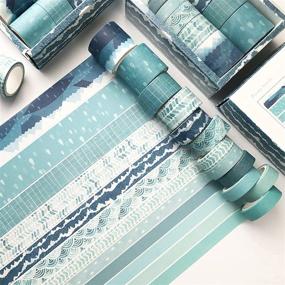 img 4 attached to 🎨 Blue 12 Rolls Printing Washi Tape Set: Perfect Gift for DIY Scrapbook, Paper Crafts, and Gift Wrapping - 12 Different Patterns, 3.28yd/9.8ft per Roll