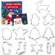 🎄 set of 11 christmas cookie cutters - gingerbread man, snowflake, angel, tree, reindeer, santa, snowman, mitten, ornament, bell, sock, crutch for kids - stainless steel holiday winter stamp gift (3 pieces) logo