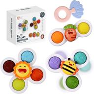 🔘 suction cup spinner toys for babies and toddlers, sensory dimple toys for bath time - spinning top toy for 1-3 year old boys and girls (includes free rattle) logo