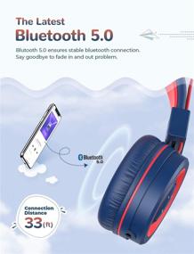 img 2 attached to 🎧 iClever BTH02 Наушники для детей: Беспроводные, Воспроизведение 22 часа, Bluetooth 5.0 и Стереозвук, Складная конструкция, Регулируемая оголовье - Синий/Красный.