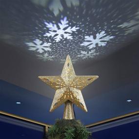 img 4 attached to Lighted Gold Christmas Tree Topper with Cool White Snowflake Projector | 3D Glitter Hollow Star Xmas Tree Topper | LED Christmas Treetop Projector Lights for Home Tree Holiday Party Decor