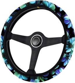 img 4 attached to 🐴 Stylish Horse Blue Aqua Flower Steering Wheel Cover for Women and Girls - Universal Car Interior Accessories