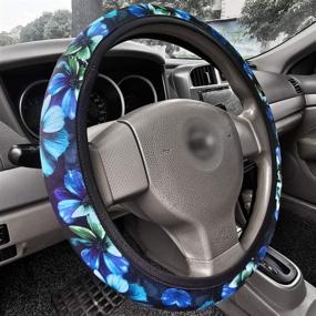 img 3 attached to 🐴 Stylish Horse Blue Aqua Flower Steering Wheel Cover for Women and Girls - Universal Car Interior Accessories