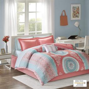 img 2 attached to Twin Size Loretta Coral 7 Piece Bed in A Bag Set - Intelligent Design Complete Comforter with Sheet Set, Decorative Pillow - All Season Boho Bedding (ID10-1216)