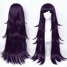 img 3 attached to 🎃 FALAMKA Tsumiki Mikan Wig - Vibrant Dark Purple Long Wig for Anime Cosplay and Halloween Costumes