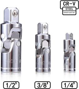 img 3 attached to 🔧 Universal Joint Socket Adapter Set - 3PCS, Chrome Vanadium Steel, Swivel Socket, 1/4IN, 3/8IN, 1/2IN Drive