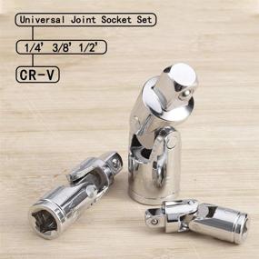 img 1 attached to 🔧 Universal Joint Socket Adapter Set - 3PCS, Chrome Vanadium Steel, Swivel Socket, 1/4IN, 3/8IN, 1/2IN Drive
