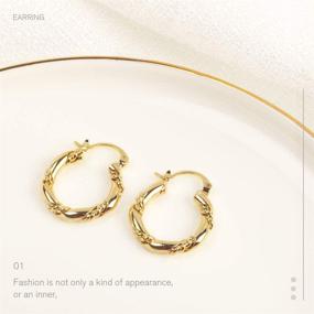 img 2 attached to UNAOIWN Chunky Loop Hoop Earrings: 14K Gold Plated Twisted Open Earrings for Women and Girls - High Polished, Lightweight, and Stylish!