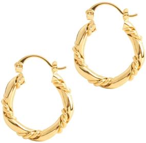 img 4 attached to UNAOIWN Chunky Loop Hoop Earrings: 14K Gold Plated Twisted Open Earrings for Women and Girls - High Polished, Lightweight, and Stylish!