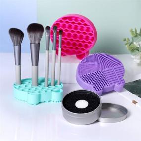 img 3 attached to 🧽 Sustainable Silicone Makeup Brush Cleaner Mat Jumps into Action – 2 in 1 Cleaning Mat with Brushes Drying Holder and Sponge for Easy Makeup Brush Cleaning and Drying - Available in Green