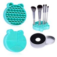 🧽 sustainable silicone makeup brush cleaner mat jumps into action – 2 in 1 cleaning mat with brushes drying holder and sponge for easy makeup brush cleaning and drying - available in green logo