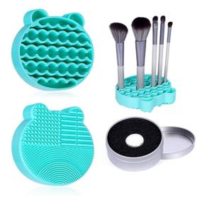 img 4 attached to 🧽 Sustainable Silicone Makeup Brush Cleaner Mat Jumps into Action – 2 in 1 Cleaning Mat with Brushes Drying Holder and Sponge for Easy Makeup Brush Cleaning and Drying - Available in Green