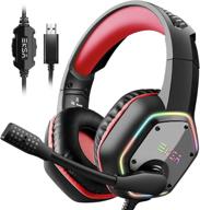 🎧 immerse yourself with eksa gaming headset: 7.1 surround sound stereo, noise-canceling mic, and striking rgb lights for pc, ps4 console, laptop (red) logo