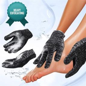 img 2 attached to 🧤 Set of 4 Exfoliating Gloves Body Scrubber - Black Scrub Wash Mitt for Bath or Shower, Ideal for Deep Cleansing, Acne Treatment, and Dead Skin Removal.