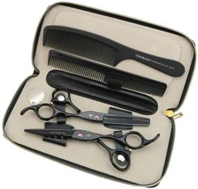 img 4 attached to 💇 JIESENYU Black & Red Diamond Scissors Set: The Ultimate Barber Essential Combination for Fashionable Styling! Comfortable & Easy to Use Set