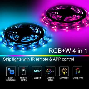 img 3 attached to App-Controlled 16.4ft 5050 RGBW/RGB Smart LED Light Strips Kit with Bluetooth IR Remote Controller and 12V Power Supply, Ideal for Bedroom, Home Decoration, TV Backlight, and Party Lighting