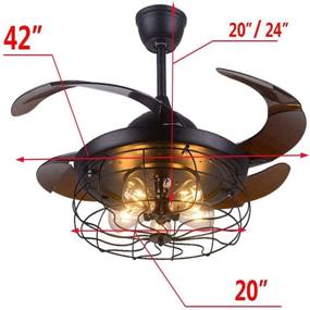 img 3 attached to 🏭 Industrial Ceiling Fan with Light and Remote Control - 42 Inch Retractable Blades Vintage Cage Chandelier Fan - Requires 5 Edison Bulbs (Not Included)