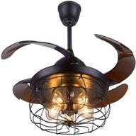 🏭 industrial ceiling fan with light and remote control - 42 inch retractable blades vintage cage chandelier fan - requires 5 edison bulbs (not included) logo