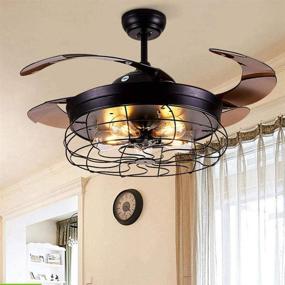 img 2 attached to 🏭 Industrial Ceiling Fan with Light and Remote Control - 42 Inch Retractable Blades Vintage Cage Chandelier Fan - Requires 5 Edison Bulbs (Not Included)