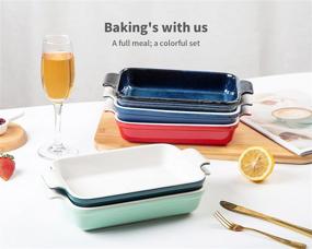 img 3 attached to 🥘 Toptier Ceramic Baking Dish Set: 3-Piece Casserole Dish Set for Easy Oven-to-Table Serving in Light Green Color