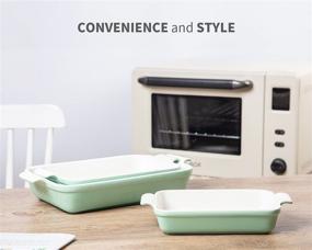 img 2 attached to 🥘 Toptier Ceramic Baking Dish Set: 3-Piece Casserole Dish Set for Easy Oven-to-Table Serving in Light Green Color