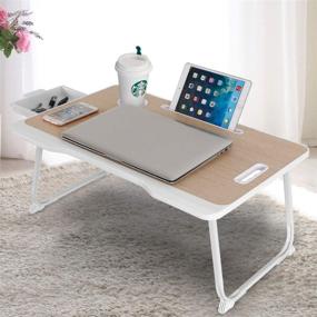 img 4 attached to CHARMDI Портативный стол для ноутбука: переносной лоток для кровати с ручкой и боковым ящиком - желтый.