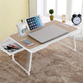 img 3 attached to CHARMDI Портативный стол для ноутбука: переносной лоток для кровати с ручкой и боковым ящиком - желтый.