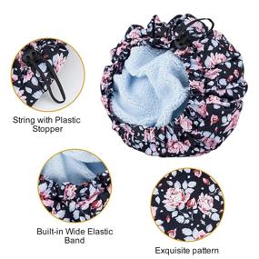 img 1 attached to 🚿 Luxury Waterproof Reusable Shower Cap for Women: Extra Large, Microfiber Terry Lined with Dry Hair Function, Adjustable & Perfect for Long Hair