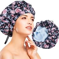 🚿 luxury waterproof reusable shower cap for women: extra large, microfiber terry lined with dry hair function, adjustable & perfect for long hair logo