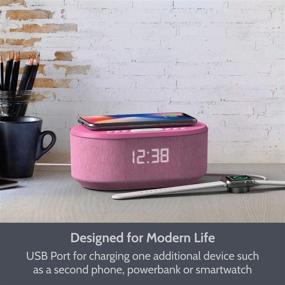 img 2 attached to Bluetooth Alarm Clock with USB Charger, QI Wireless Charging, Dual Alarms, Dimmable LED Display, and Speaker (Pink)