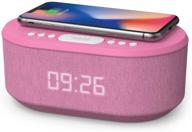 bluetooth alarm clock with usb charger, qi wireless charging, dual alarms, dimmable led display, and speaker (pink) logo