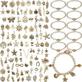 img 4 attached to 📿 10-Piece Stainless Steel Gold Chain Bracelets with 100-Piece Mixed Metal Pendant Charms – Perfect for DIY Necklace & Bracelet Making Supplies