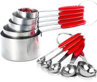 🍽️ vojaco red stainless steel measuring cups and spoons set - 10-piece metal measure cups for kitchen cooking and baking - dry and liquid food measurement tools logo