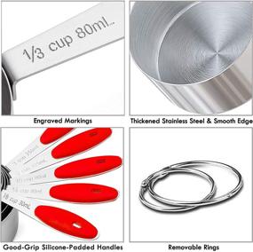 img 3 attached to 🍽️ VOJACO Red Stainless Steel Measuring Cups and Spoons Set - 10-Piece Metal Measure Cups for Kitchen Cooking and Baking - Dry and Liquid Food Measurement Tools