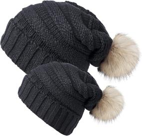 img 3 attached to 🧣 Chalier Parent-Child Hat Set: Winter Baggy Slouchy Beanie for Women & Baby - Warm Knit Pom Pom Beanie Duo