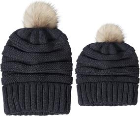 img 2 attached to 🧣 Chalier Parent-Child Hat Set: Winter Baggy Slouchy Beanie for Women & Baby - Warm Knit Pom Pom Beanie Duo