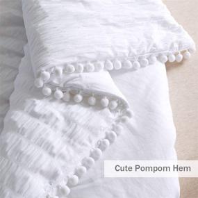 img 2 attached to 👑 Luxurious Queen Seersucker Comforter Set with Pompom Fringe and Ultra Soft Cozy, Washed Microfiber Inner Fill Bedding - Includes 1 White Comforter and 2 Pom Pom Pillow Shams