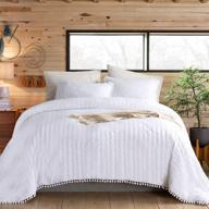 👑 luxurious queen seersucker comforter set with pompom fringe and ultra soft cozy, washed microfiber inner fill bedding - includes 1 white comforter and 2 pom pom pillow shams logo