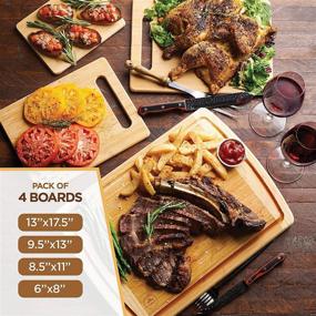 img 3 attached to 🔪 Set of 4 Bamboo Cutting Boards - Kitchen Chopping Boards with Juice Groove for Meat, Cheese and Vegetables - Large Natural Wood Butcher Block, Cheese Board & Charcuterie Board