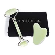 jade roller and gua sha set - authentic jade face roller and gua sha massager for face sculpting, under eye care, stress relief - stone skincare tools for face with travel bag and gift box logo