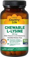 🌿 boost immune health with country life chewable l-lysine 600mg - 60 tabs - supports collagen & vitamin d - elderberry - great taste logo