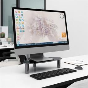 img 2 attached to 🖥️ Black Tempered Glass Desktop Triangle Stand for Computer Monitor & Laptop - Save Space & Optimize Viewing - HD01B-003