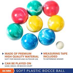 img 2 attached to 🎾 Rally and Roar Soft Rubber Bocce Ball Game Set - Premium 8 Balls, Pallino, Carry Case, Measuring Rope - 84mm - Fun for All Ages