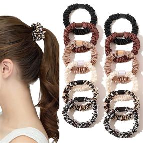 img 4 attached to 🎀 Silk Hair Ties and Satin Scrunchies - Small Mini Scrunchy Hair Accessories for Women with Thick Hair - Cute Soft No Slip Hair Elastics - Ponytail Holder for Curly Hair - No Damage Hair Ties - Perfect Gift for Girls