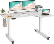 fezibo 55 inch l-shaped electric sit stand desk 🖥️ with height adjustable feature, white frame and white splice board top logo