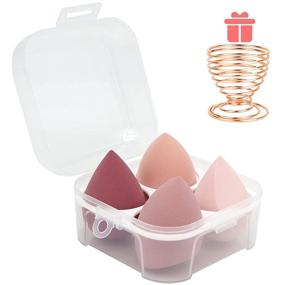 img 4 attached to 🎨 Set of 5 Makeup Sponges Blender - 4 Professional Beauty Sponge Foundation Blenders with 1 Sponge Holder and Egg Case, Ideal for Flawless Application of Cream, Powder, and Liquid Products